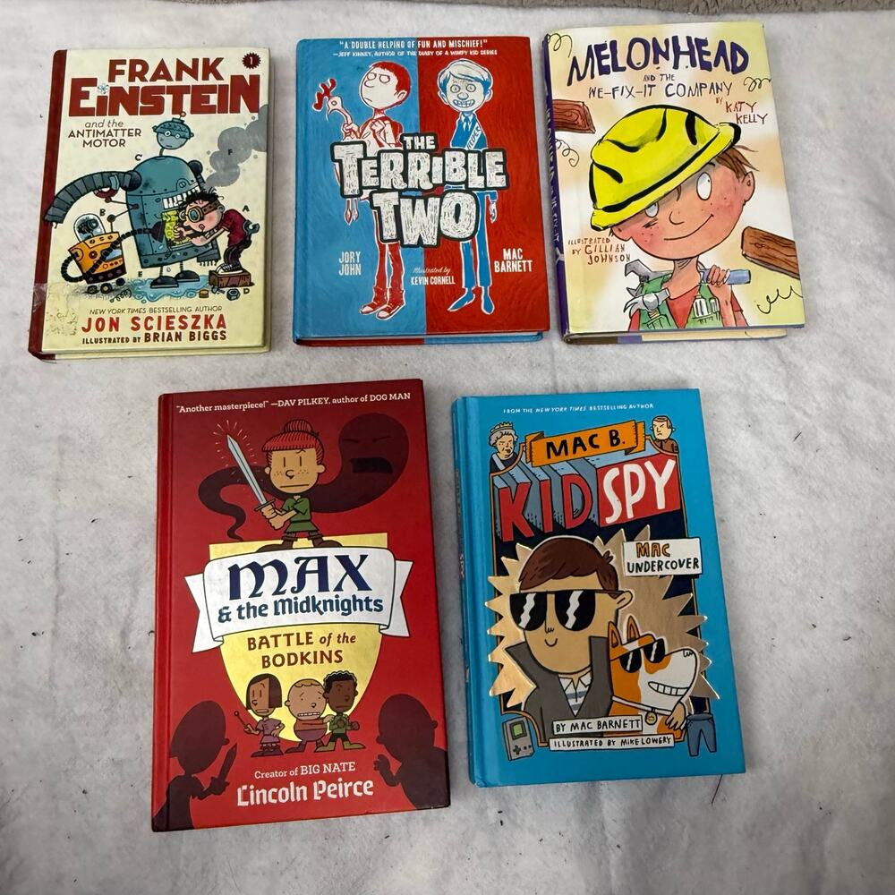 Lot of 5 Kids Middle Grade Books Hardcover Boys Fantasy Humor Funny Illustrated